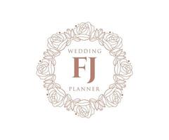 FJ Initials letter Wedding monogram logos collection, hand drawn modern minimalistic and floral templates for Invitation cards, Save the Date, elegant identity for restaurant, boutique, cafe in vector