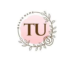 Initial TU feminine logo. Usable for Nature, Salon, Spa, Cosmetic and Beauty Logos. Flat Vector Logo Design Template Element.