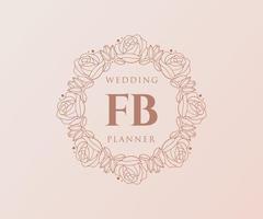 colección de logotipos de monogramas de boda con letras iniciales fb, plantillas florales y minimalistas modernas dibujadas a mano para tarjetas de invitación, guardar la fecha, identidad elegante para restaurante, boutique, café en vectores