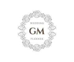 colección de logotipos de monograma de boda con letras iniciales gm, plantillas florales y minimalistas modernas dibujadas a mano para tarjetas de invitación, guardar la fecha, identidad elegante para restaurante, boutique, café en vector