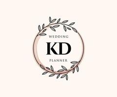 KD Initials letter Wedding monogram logos collection, hand drawn modern minimalistic and floral templates for Invitation cards, Save the Date, elegant identity for restaurant, boutique, cafe in vector