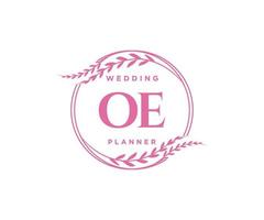 OE Initials letter Wedding monogram logos collection, hand drawn modern minimalistic and floral templates for Invitation cards, Save the Date, elegant identity for restaurant, boutique, cafe in vector