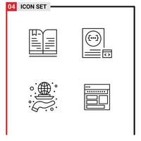 Group of 4 Modern Filledline Flat Colors Set for back to school globe note develop growth Editable Vector Design Elements