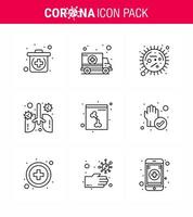 9 Line Set of corona virus epidemic icons such as bone organ bacteria lung anatomy viral coronavirus 2019nov disease Vector Design Elements