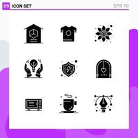 Solid Glyph Pack of 9 Universal Symbols of protect idea spring business plant Editable Vector Design Elements