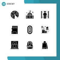 9 Universal Solid Glyph Signs Symbols of ornamental buildings maze adornment memory card Editable Vector Design Elements