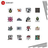 Universal Icon Symbols Group of 16 Modern Flat Color Filled Lines of spa hosting tactic server database Editable Creative Vector Design Elements