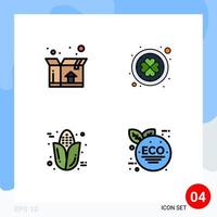 4 concepto de color plano de línea de relleno para sitios web móviles y aplicaciones caja maíz irlanda trébol eco verde elementos de diseño vectorial editables vector