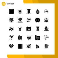 Mobile Interface Solid Glyph Set of 25 Pictograms of fly plane tools air shield Editable Vector Design Elements