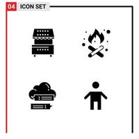 Set of 4 Commercial Solid Glyphs pack for cooking secure kiosk fire cloud Editable Vector Design Elements