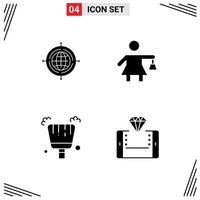 Pack of 4 creative Solid Glyphs of globe sweep connected woman online Editable Vector Design Elements