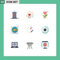 9 User Interface Flat Color Pack of modern Signs and Symbols of pen global gratitude branding love Editable Vector Design Elements