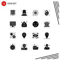 Editable Vector Line Pack of 16 Simple Solid Glyphs of computer celebrate thanksgiving female working Editable Vector Design Elements