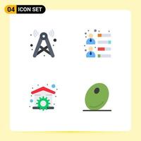 Pack of 4 Modern Flat Icons Signs and Symbols for Web Print Media such as tower house network development repair Editable Vector Design Elements