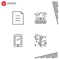 Pictogram Set of 4 Simple Filledline Flat Colors of document smart phone cloud team android Editable Vector Design Elements