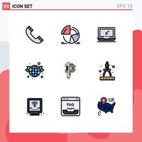 User Interface Pack of 9 Basic Filledline Flat Colors of measuring world computer globe laptop Editable Vector Design Elements