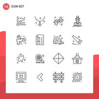 Mobile Interface Outline Set of 16 Pictograms of incognito detective jewelry fly eco Editable Vector Design Elements