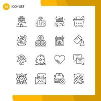 Stock Vector Icon Pack of 16 Line Signs and Symbols for revenue income business shopping cart basket Editable Vector Design Elements