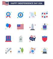 16 letreros planos para el día de la independencia de estados unidos globos decoración de insignias de fiesta elementos de diseño de vector de día de estados unidos editables estadounidenses