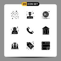 Set of 9 Commercial Solid Glyphs pack for advertising phone interface interface security Editable Vector Design Elements