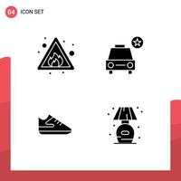 Group of 4 Solid Glyphs Signs and Symbols for alert shoes sign star home Editable Vector Design Elements