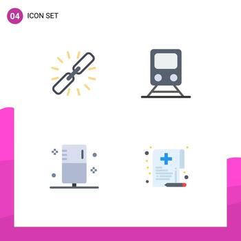 conjunto moderno de 4 iconos planos pictograma de elementos de diseño vectorial editables de enema ferroviario de hipervínculo de viaje de enlace vector