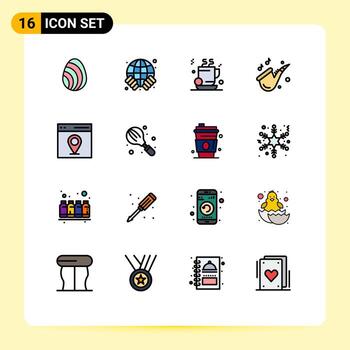 Mobile Interface Flat Color Filled Line Set of 16 Pictograms of interface saxophone tea play instrument Editable Creative Vector Design Elements