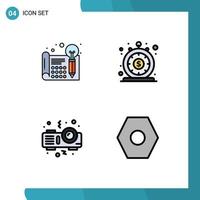 Set of 4 Vector Filledline Flat Colors on Grid for creative quick processa instant night Editable Vector Design Elements