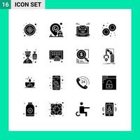 Editable Vector Line Pack of 16 Simple Solid Glyphs of avatar laboratory computer lab laptop Editable Vector Design Elements