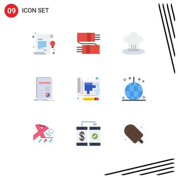 9 User Interface Flat Color Pack of modern Signs and Symbols of statistics finance cafe data restaurant Editable Vector Design Elements