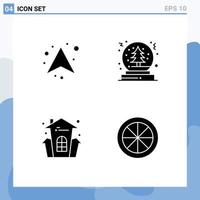 Set of 4 Modern UI Icons Symbols Signs for arrow celebration direction snowball house holiday Editable Vector Design Elements