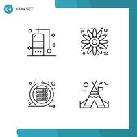 Line Pack of 4 Universal Symbols of diving sprint flower agile fire work Editable Vector Design Elements