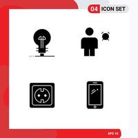 4 User Interface Solid Glyph Pack of modern Signs and Symbols of business electrical product body plug Editable Vector Design Elements