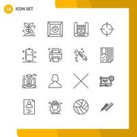 16 Universal Outlines Set for Web and Mobile Applications fitness disease map symbols sign Editable Vector Design Elements