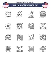 Set of 16 USA Day Icons American Symbols Independence Day Signs for american award building achievement usa Editable USA Day Vector Design Elements