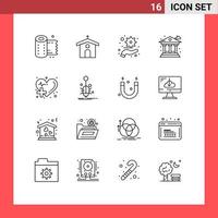 Pack of 16 Modern Outlines Signs and Symbols for Web Print Media such as health money easter bank city Editable Vector Design Elements