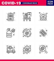 Covid19 icon set for infographic 9 Line pack such as virus virus protection management moisturizer hand wash viral coronavirus 2019nov disease Vector Design Elements