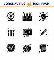 corona virus prevention covid19 tips to avoid injury 9 Solid Glyph Black icon for presentation scan computer spread test tubes lab viral coronavirus 2019nov disease Vector Design Elements