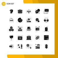 Pack of 25 Modern Solid Glyphs Signs and Symbols for Web Print Media such as email attachment cloud dialogue communication Editable Vector Design Elements