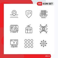 Editable Vector Line Pack of 9 Simple Outlines of business traveling internet hosting holiday computer Editable Vector Design Elements