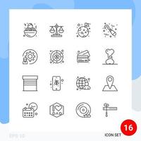 Mobile Interface Outline Set of 16 Pictograms of development coding moon tools dentist Editable Vector Design Elements