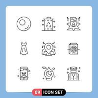 paquete de iconos vectoriales de stock de 9 signos y símbolos de línea para ubicación segura cv vestido de novia elementos de diseño vectorial editables vector