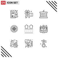 conjunto moderno de 9 esbozos pictograma de elementos de diseño de vector editables de enfoque de dólar de pan de urbanización