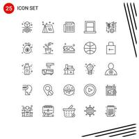 Pack of 25 Modern Lines Signs and Symbols for Web Print Media such as digital household news home bedroom Editable Vector Design Elements
