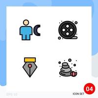 Mobile Interface Filledline Flat Color Set of 4 Pictograms of avatar pen human movie reel stones Editable Vector Design Elements