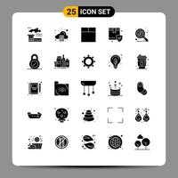 Pack of 25 creative Solid Glyphs of padlock search wireframe money box Editable Vector Design Elements