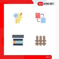 Set of 4 Vector Flat Icons on Grid for brain layout power mode activate share web Editable Vector Design Elements