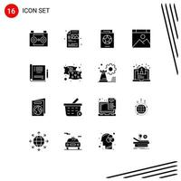 Pack of 16 creative Solid Glyphs of website computer image app spells Editable Vector Design Elements