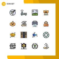 Mobile Interface Flat Color Filled Line Set of 16 Pictograms of pumkin internet image connection business Editable Creative Vector Design Elements