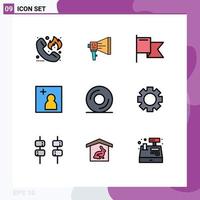 9 Thematic Vector Filledline Flat Colors and Editable Symbols of picture camera marketing mark country Editable Vector Design Elements